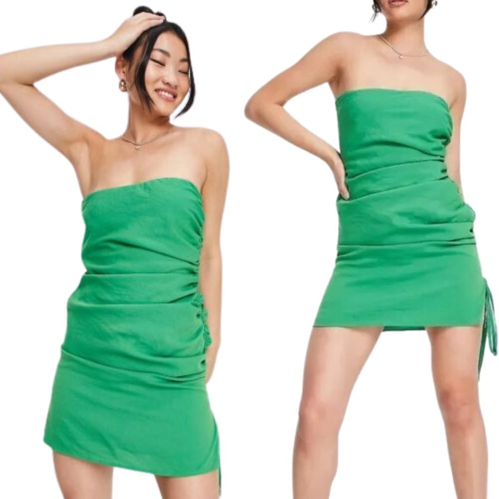 SNDYS x Molly King Nobu Mini Dress Womens 6 Green Strapless Ruched Revolve Party